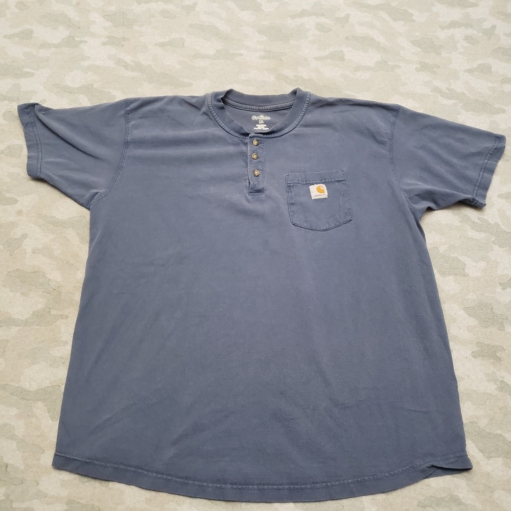 Carhartt Shirt Mens XL Blue Pocket Tee Workwear Henley Short Sleeve Outdoors